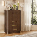 Rhea Solid Oak 5-Drawer Tall Dresser For Bedroom