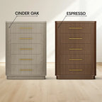 Rhea Solid Oak 5-Drawer Tall Dresser For Bedroom