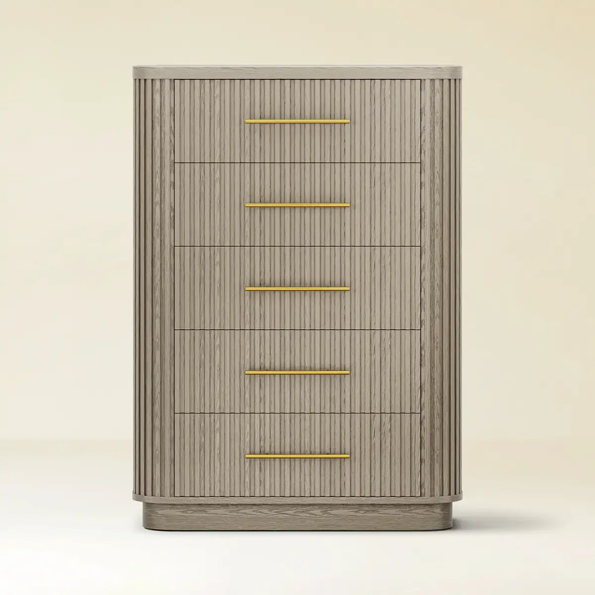 Rhea Solid Oak 5-Drawer Tall Dresser For Bedroom