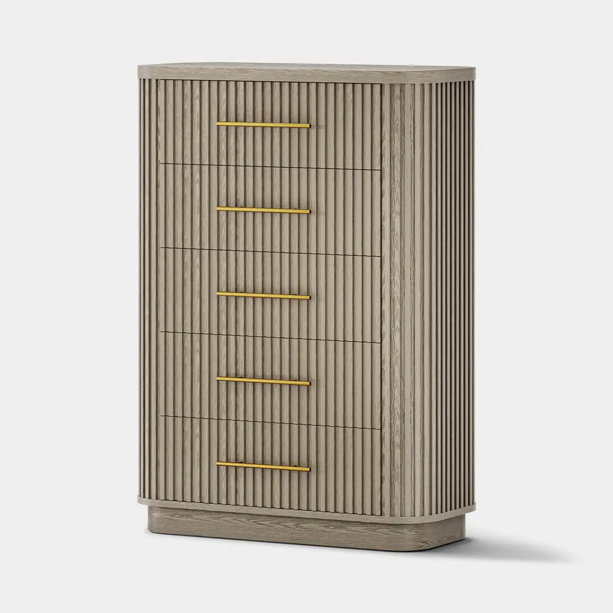 Rhea Solid Oak 5-Drawer Tall Dresser For Bedroom