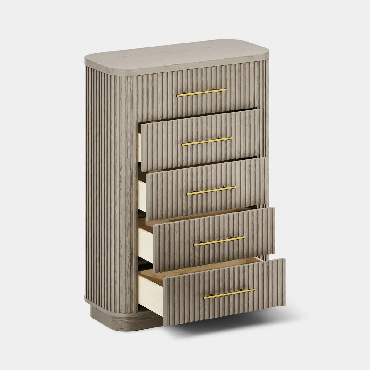Rhea Solid Oak 5-Drawer Tall Dresser For Bedroom