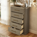 Rhea Solid Oak 5-Drawer Tall Dresser For Bedroom