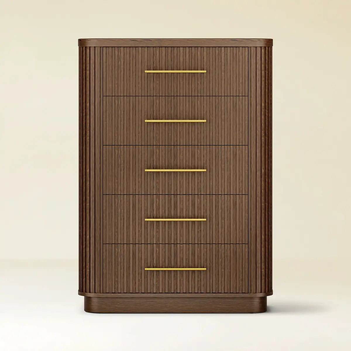 Rhea Solid Oak 5-Drawer Tall Dresser For Bedroom