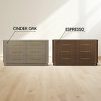 Rhea Solid Oak 6 Drawers Storage Cabinet For Living &Dining Room