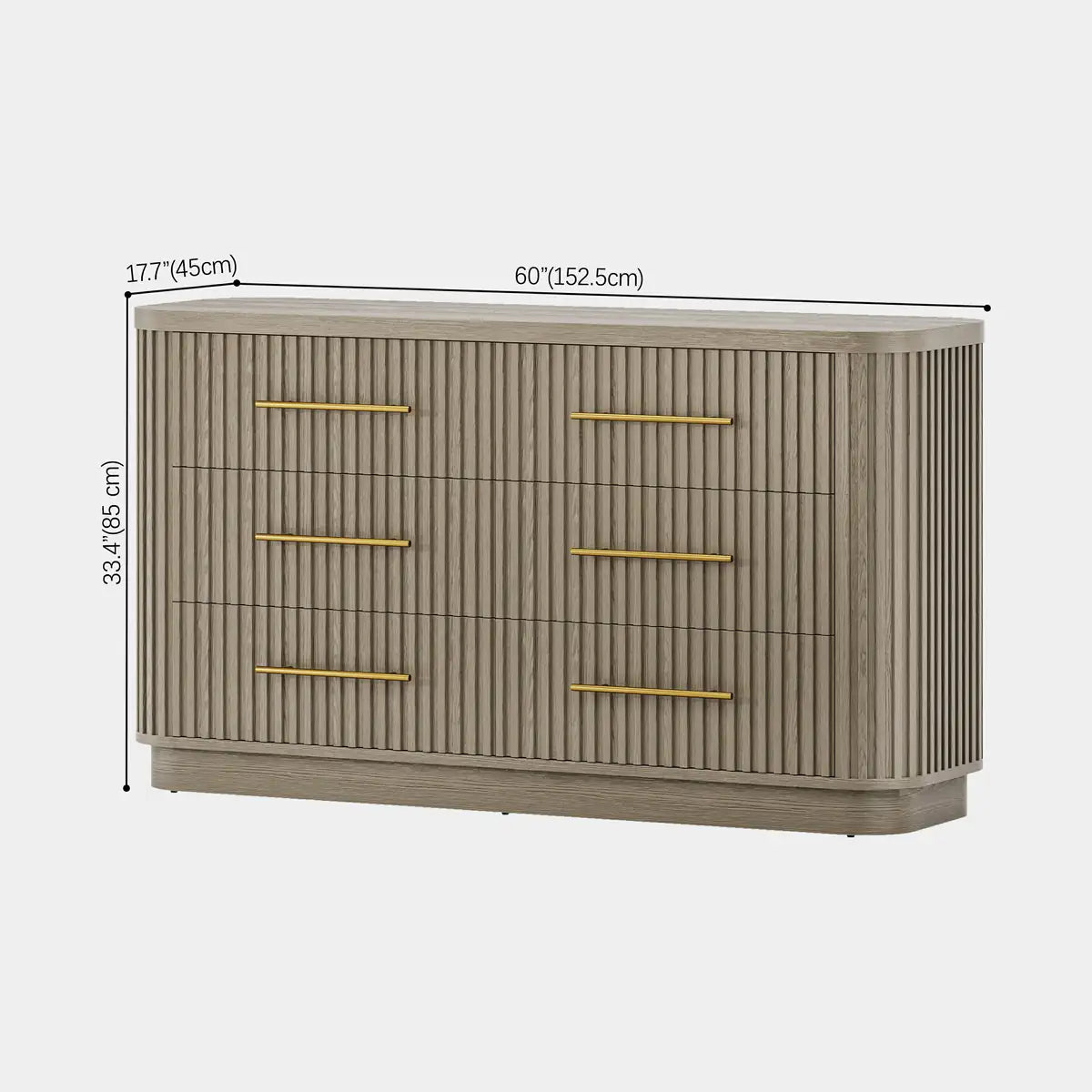 Rhea Solid Oak 6 Drawers Storage Cabinet For Living &Dining Room