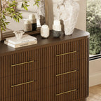 Rhea Solid Oak 6 Drawers Storage Cabinet For Living &Dining Room
