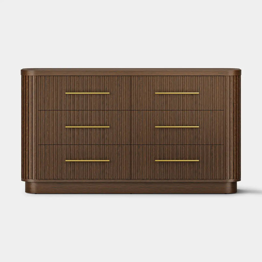 Rhea Solid Oak 6 Drawers Storage Cabinet For Living &Dining Room