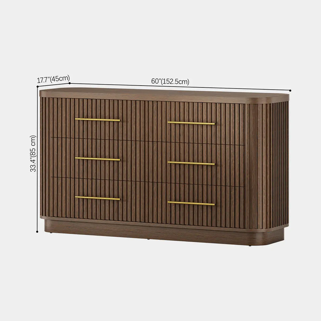 Rhea Solid Oak 6 Drawers Storage Cabinet For Living &Dining Room