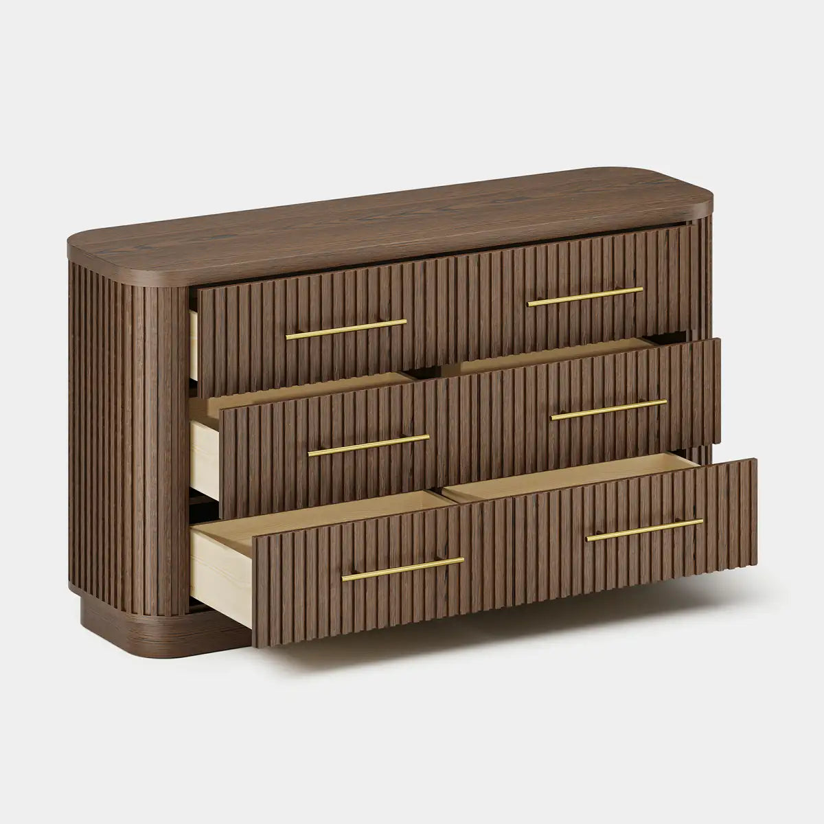 Rhea Solid Oak 6 Drawers Storage Cabinet For Living &Dining Room