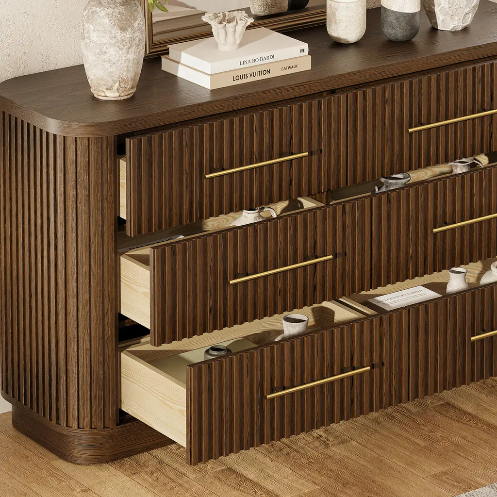 Rhea Solid Oak 6 Drawers Storage Cabinet For Living &Dining Room