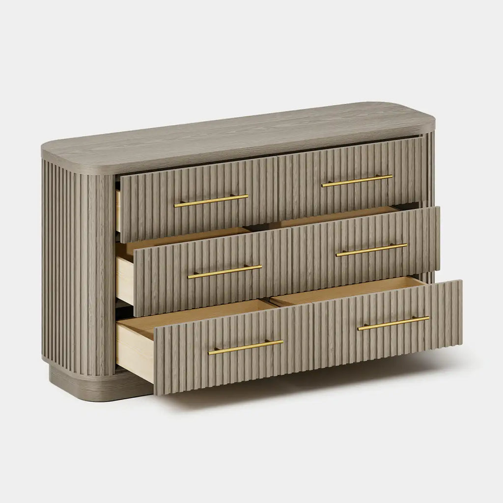 Rhea Solid Oak 6 Drawers Storage Cabinet For Living &Dining Room