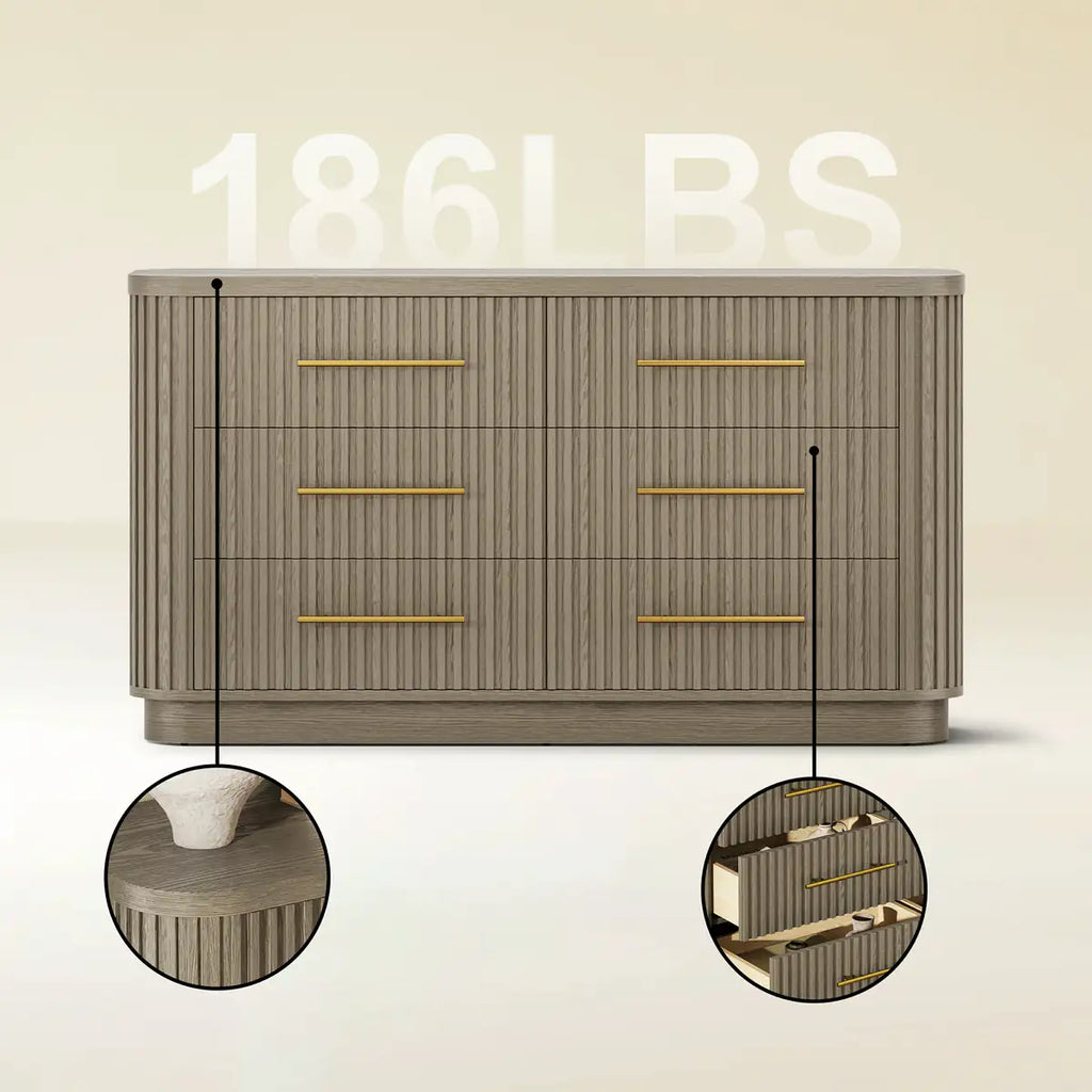 Rhea Solid Oak 6 Drawers Storage Cabinet For Living &Dining Room