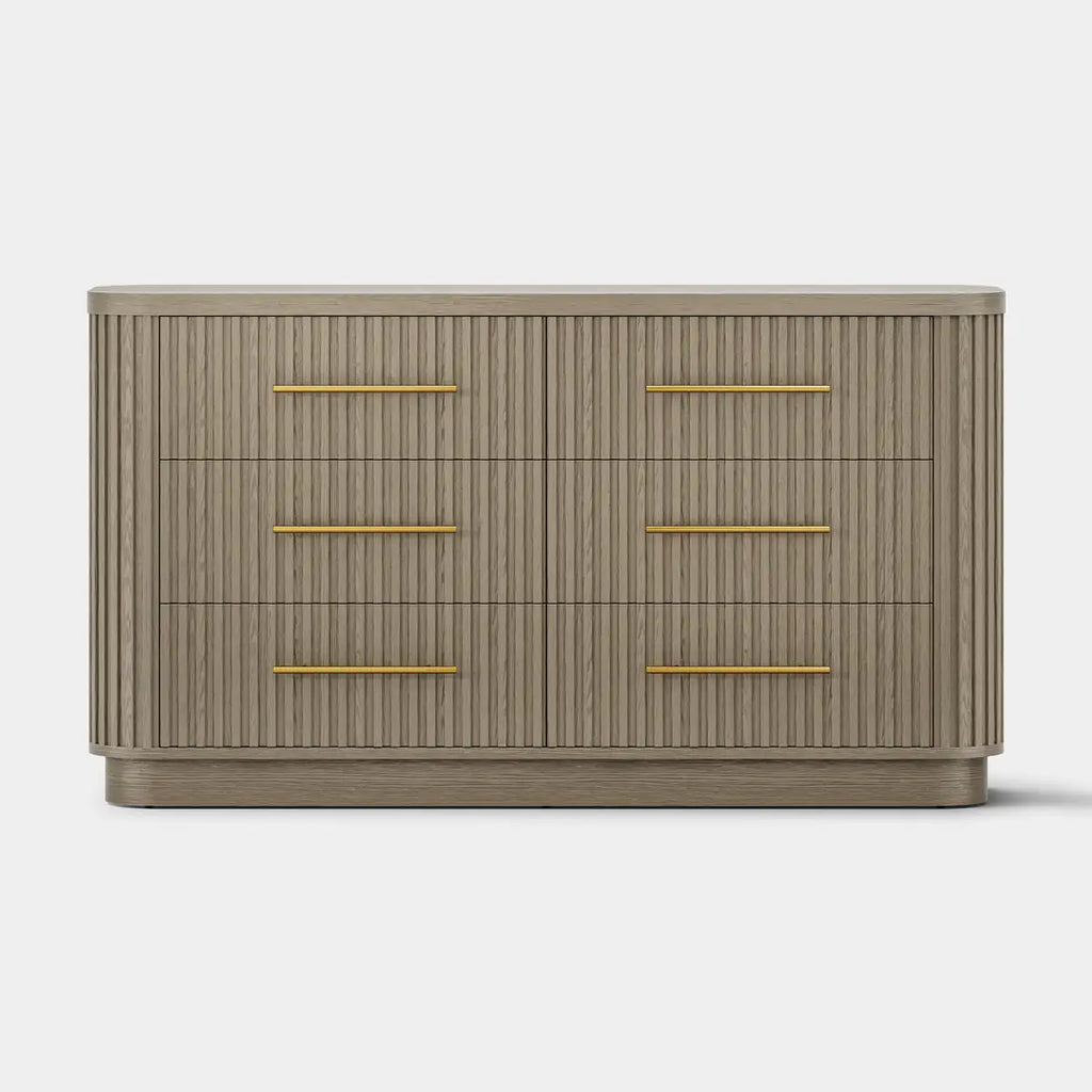 Rhea Solid Oak 6 Drawers Storage Cabinet For Living &Dining Room