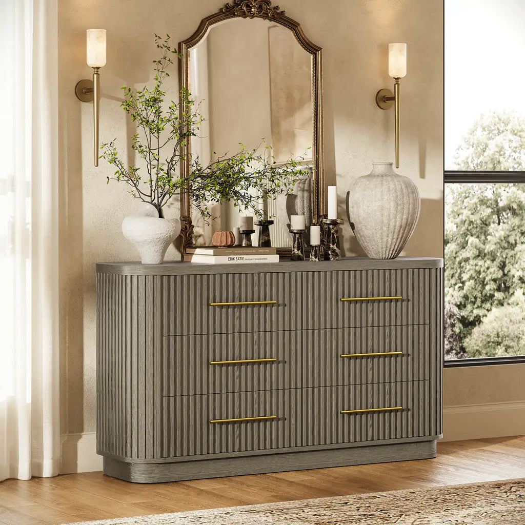 Rhea Solid Oak 6 Drawers Storage Cabinet For Living &Dining Room