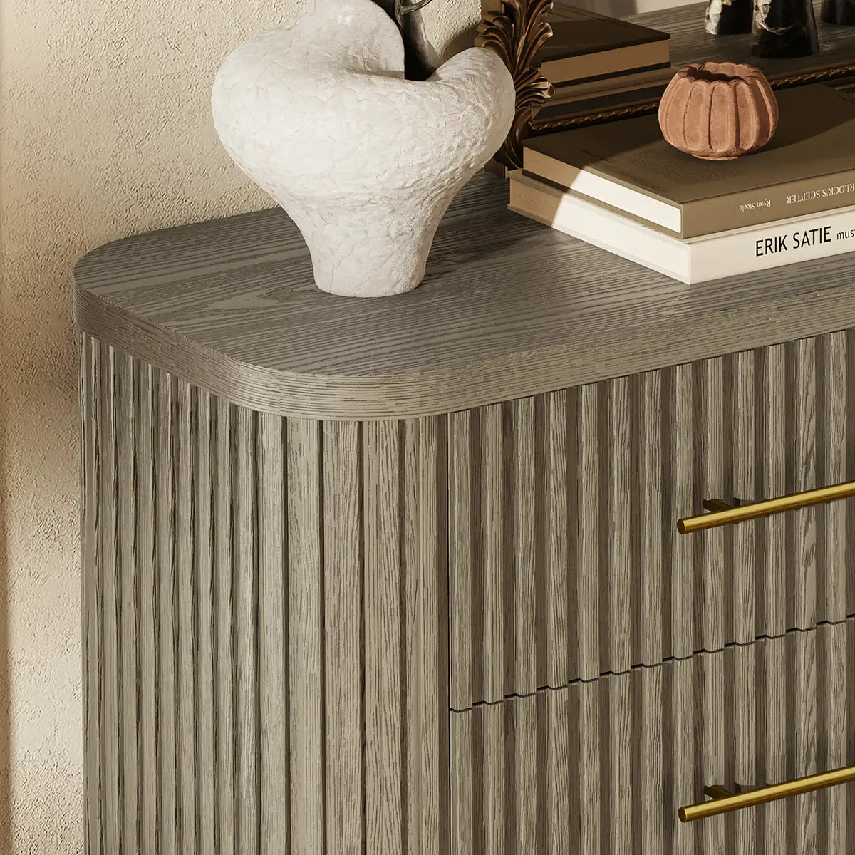 Rhea Solid Oak 6 Drawers Storage Cabinet For Living &Dining Room