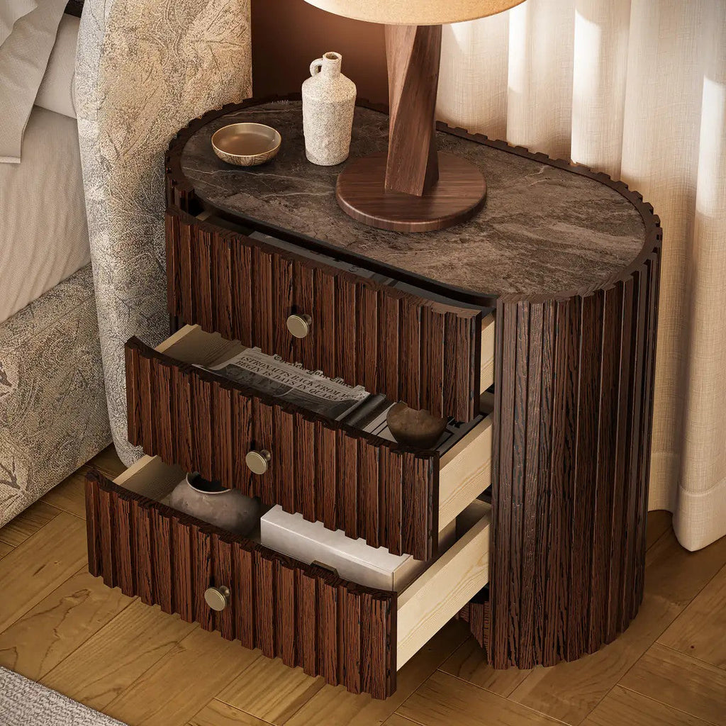 Rhea Solid Oak Nightstand For Bedroom