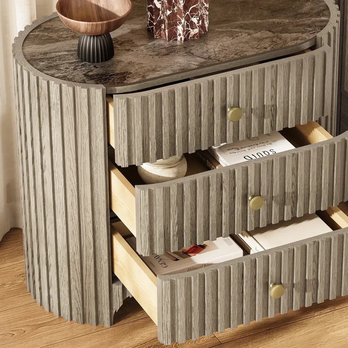 Rhea Solid Oak Nightstand For Bedroom