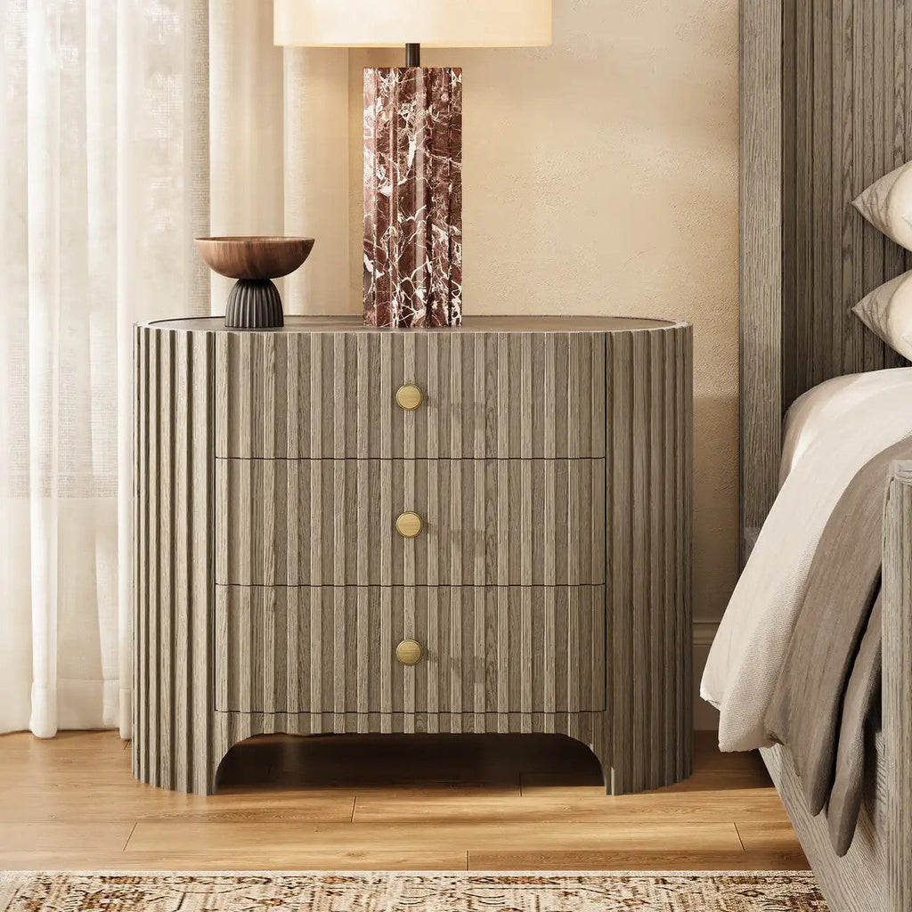 Rhea Solid Oak Nightstand For Bedroom