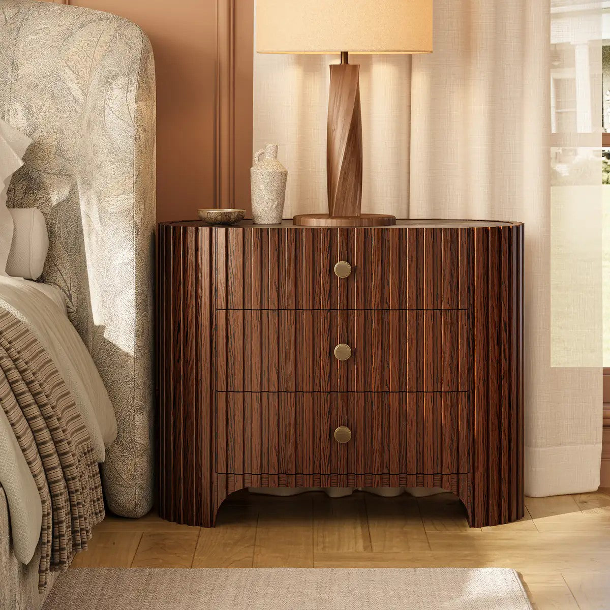 Rhea Solid Oak Nightstand For Bedroom