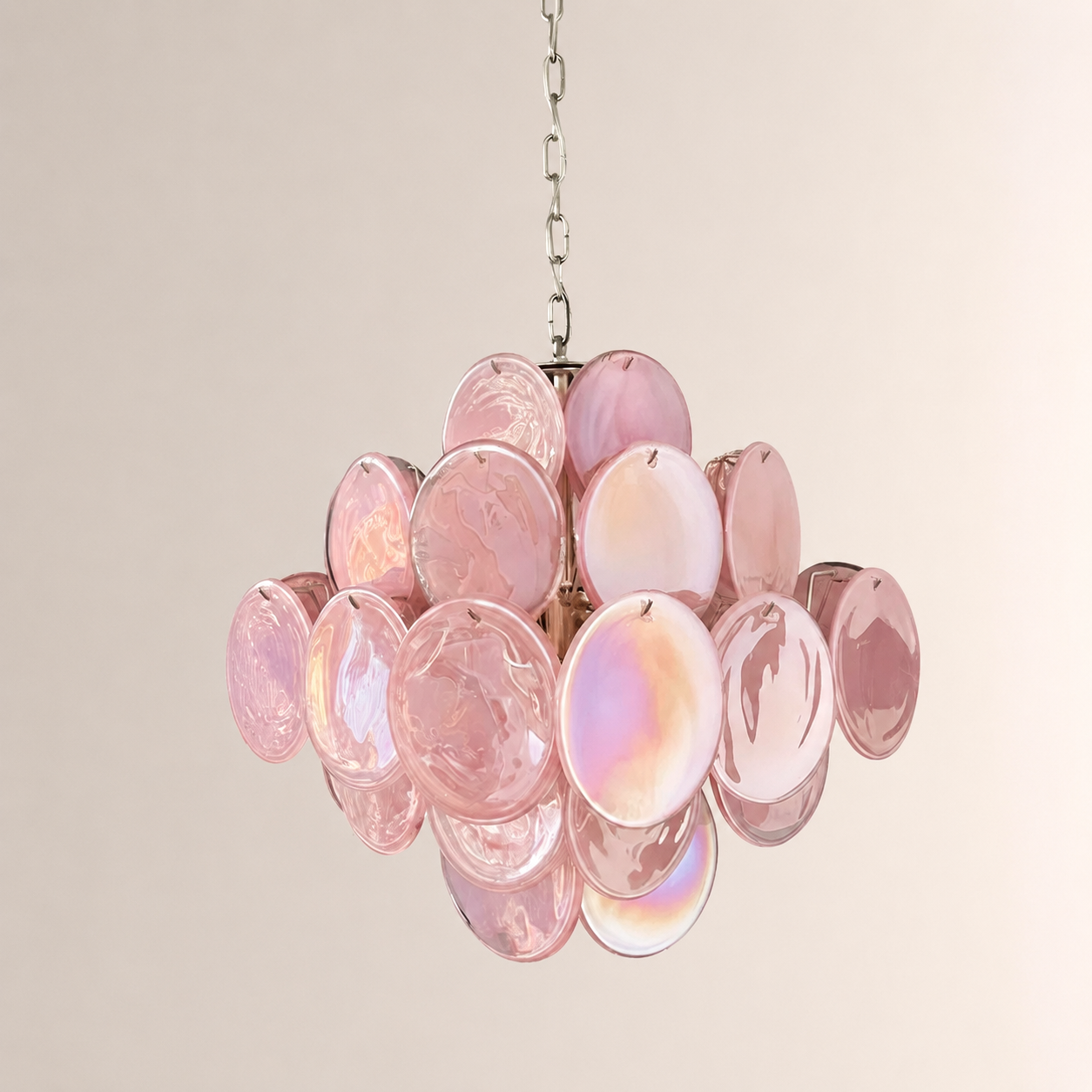 Dora Handblown Disc Glass Chandelier 19.7" Pink