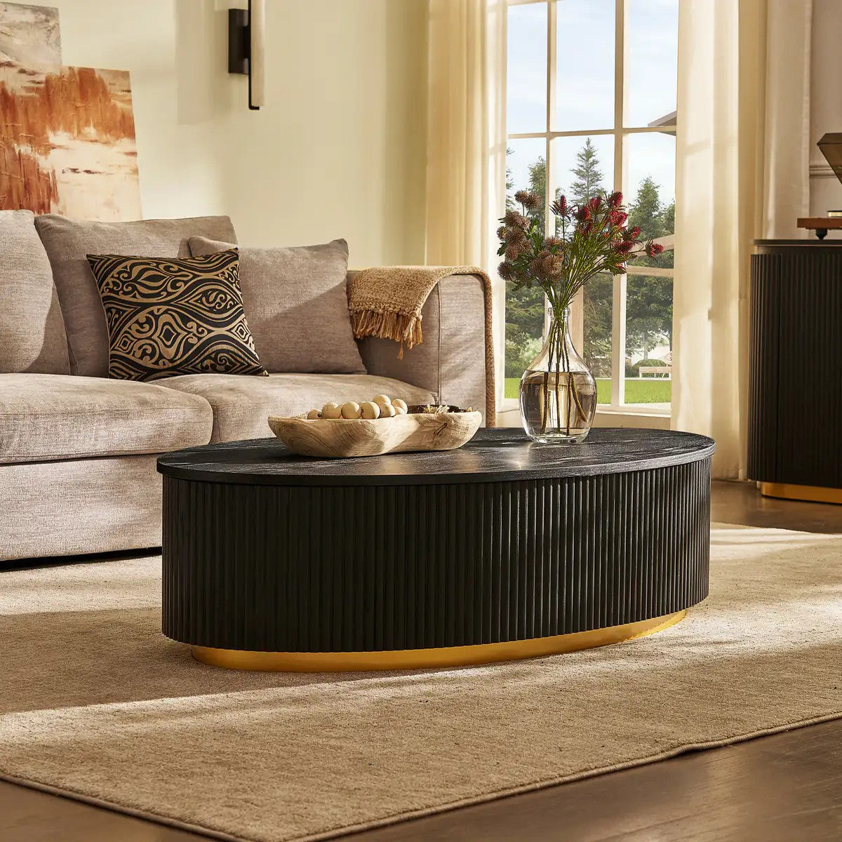 Owen Solid Oak Fluted Coffee Table 55"W For Living Room