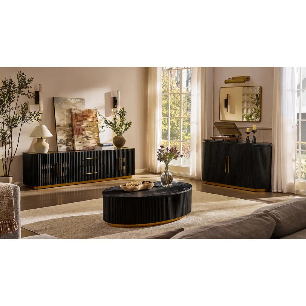 Owen Solid Oak Fluted Coffee Table 55"W For Living Room