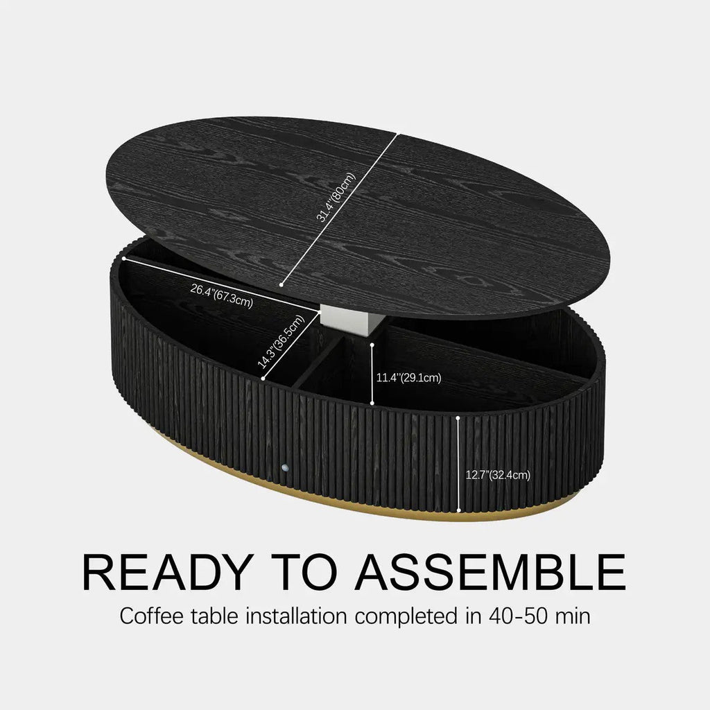 Owen Solid Oak Fluted Coffee Table 55"W For Living Room