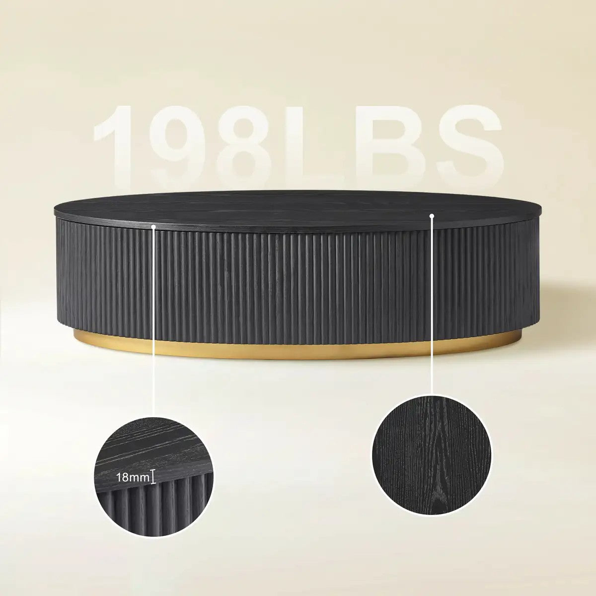 Owen Solid Oak Fluted Coffee Table 55"W For Living Room