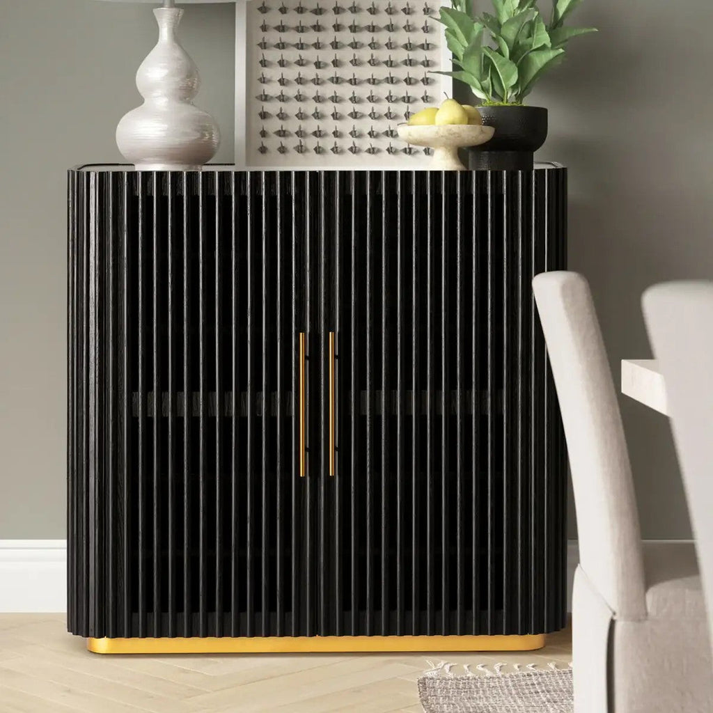 Owen Solid Oak Fluted Storage Cabinet 47“H For Living Room Dining Room