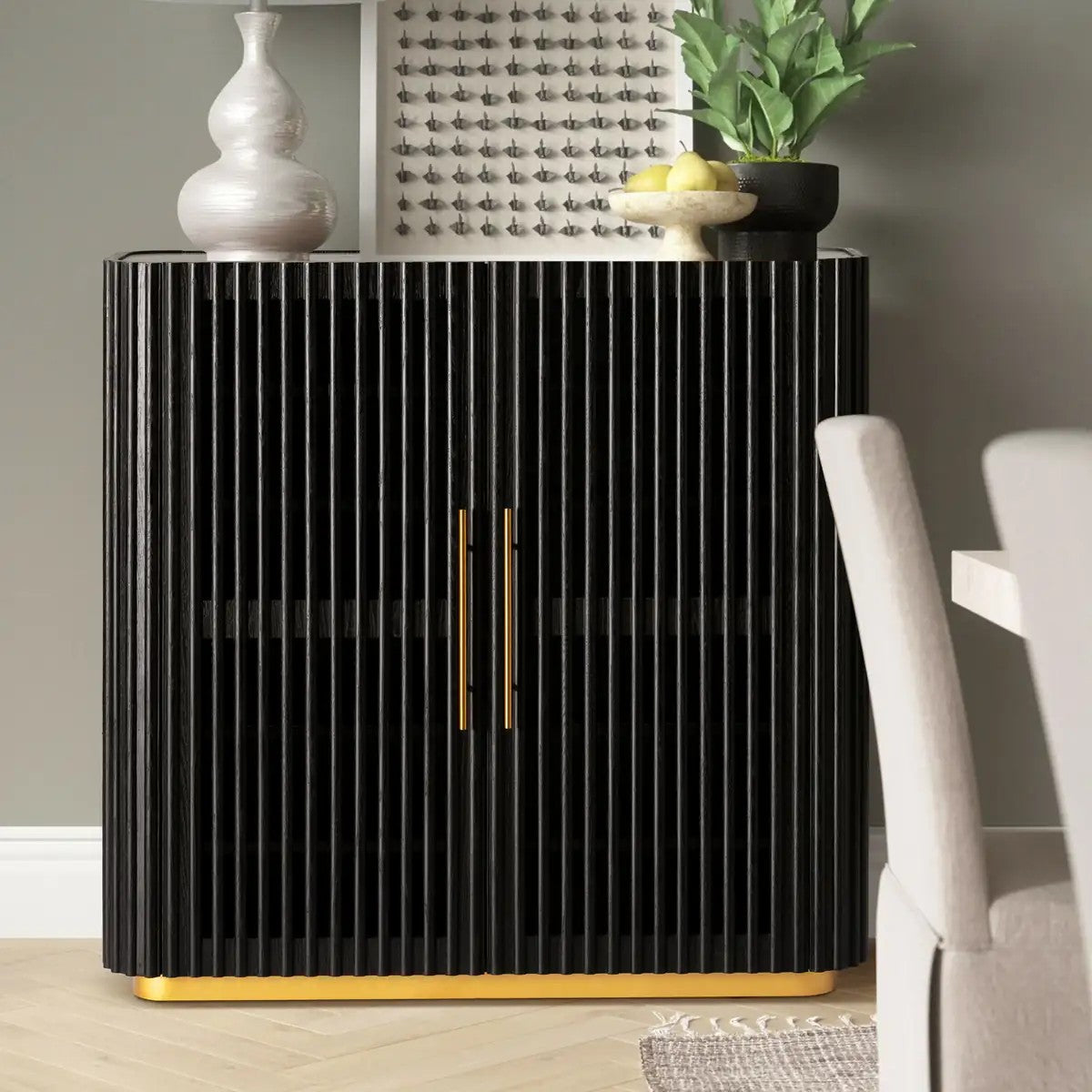 Owen Solid Oak Fluted Storage Cabinet 47“H For Living Room Dining Room