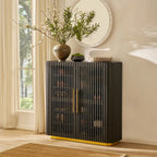 Owen Solid Oak Fluted Storage Cabinet 47“H For Living Room Dining Room