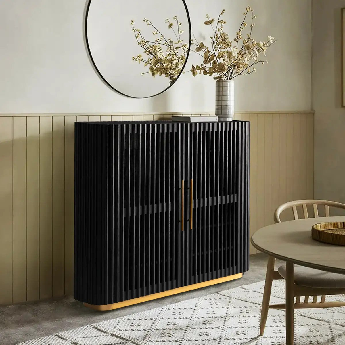 Owen Solid Oak Fluted Storage Cabinet 47“H For Living Room Dining Room