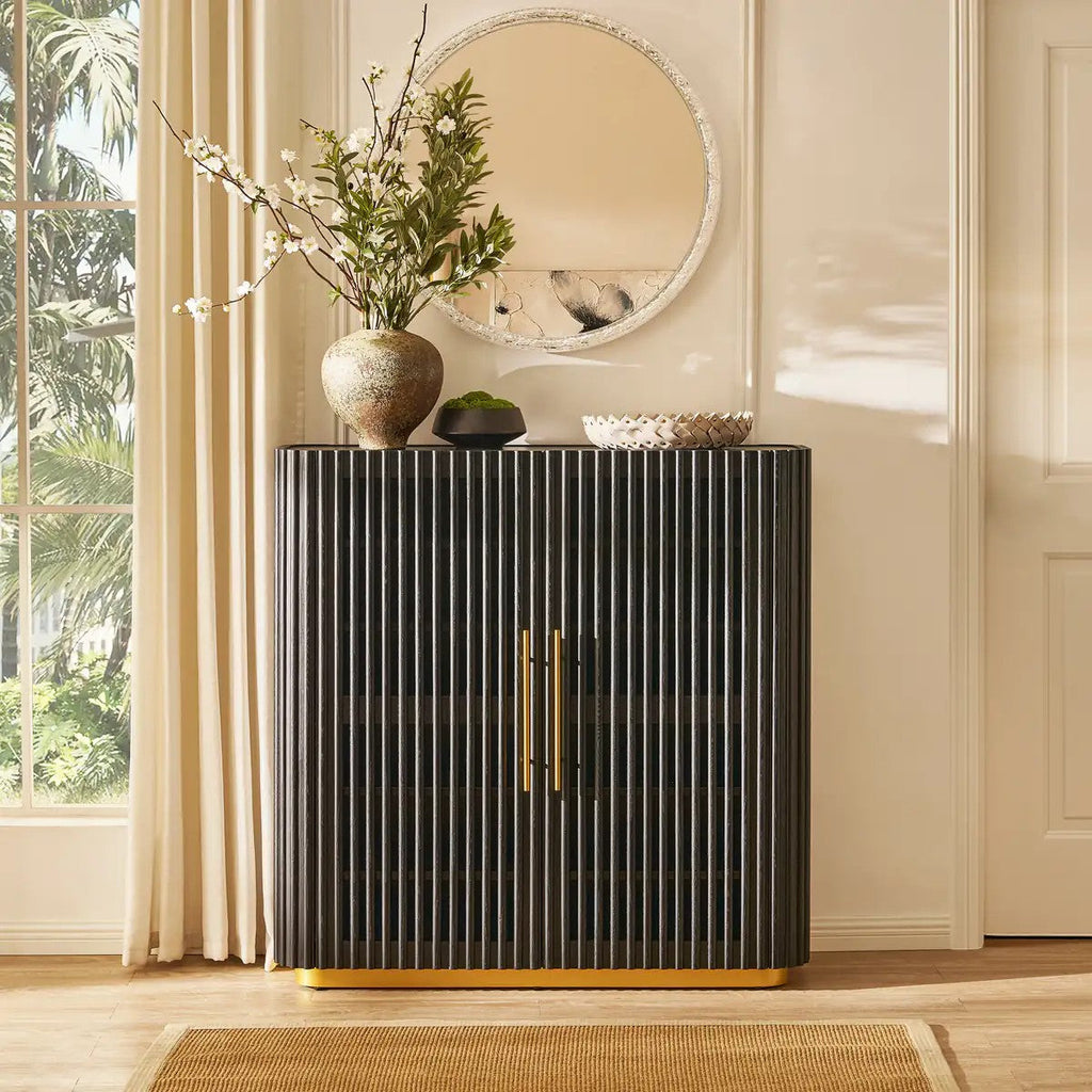 Owen Solid Oak Fluted Storage Cabinet 47“H For Living Room Dining Room