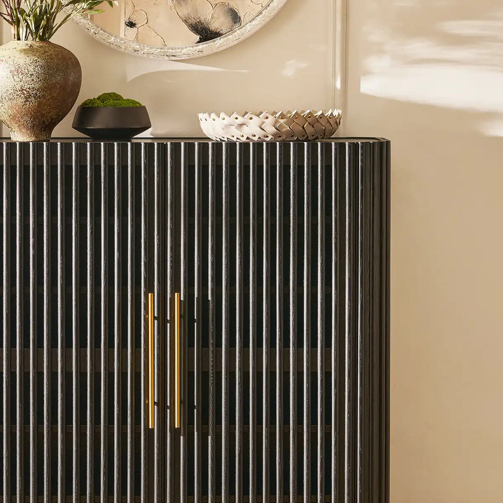 Owen Solid Oak Fluted Storage Cabinet 47“H For Living Room Dining Room