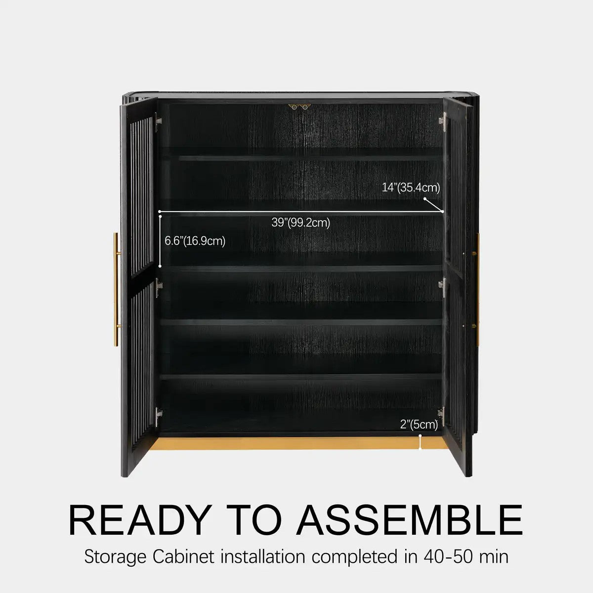 Owen Solid Oak Fluted Storage Cabinet 47“H For Living Room Dining Room