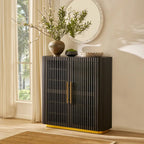 Owen Solid Oak Fluted Storage Cabinet 47“H For Living Room Dining Room