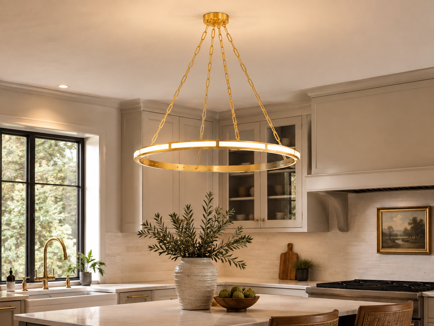 Elara Modern Round Alabaster Ring Chandelier 31"D 42"D