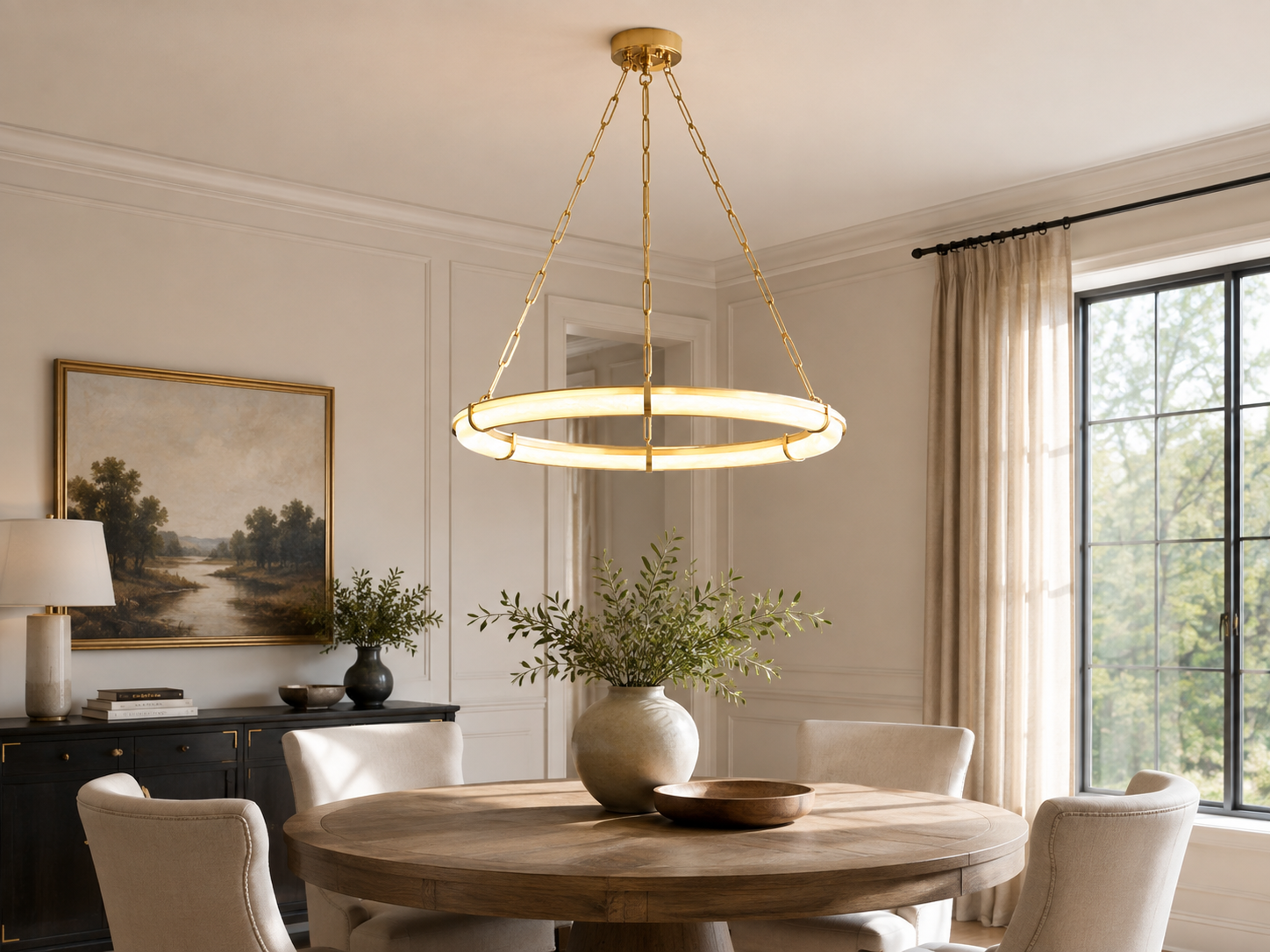 Elara Modern Round Alabaster Ring Chandelier 31"D 42"D