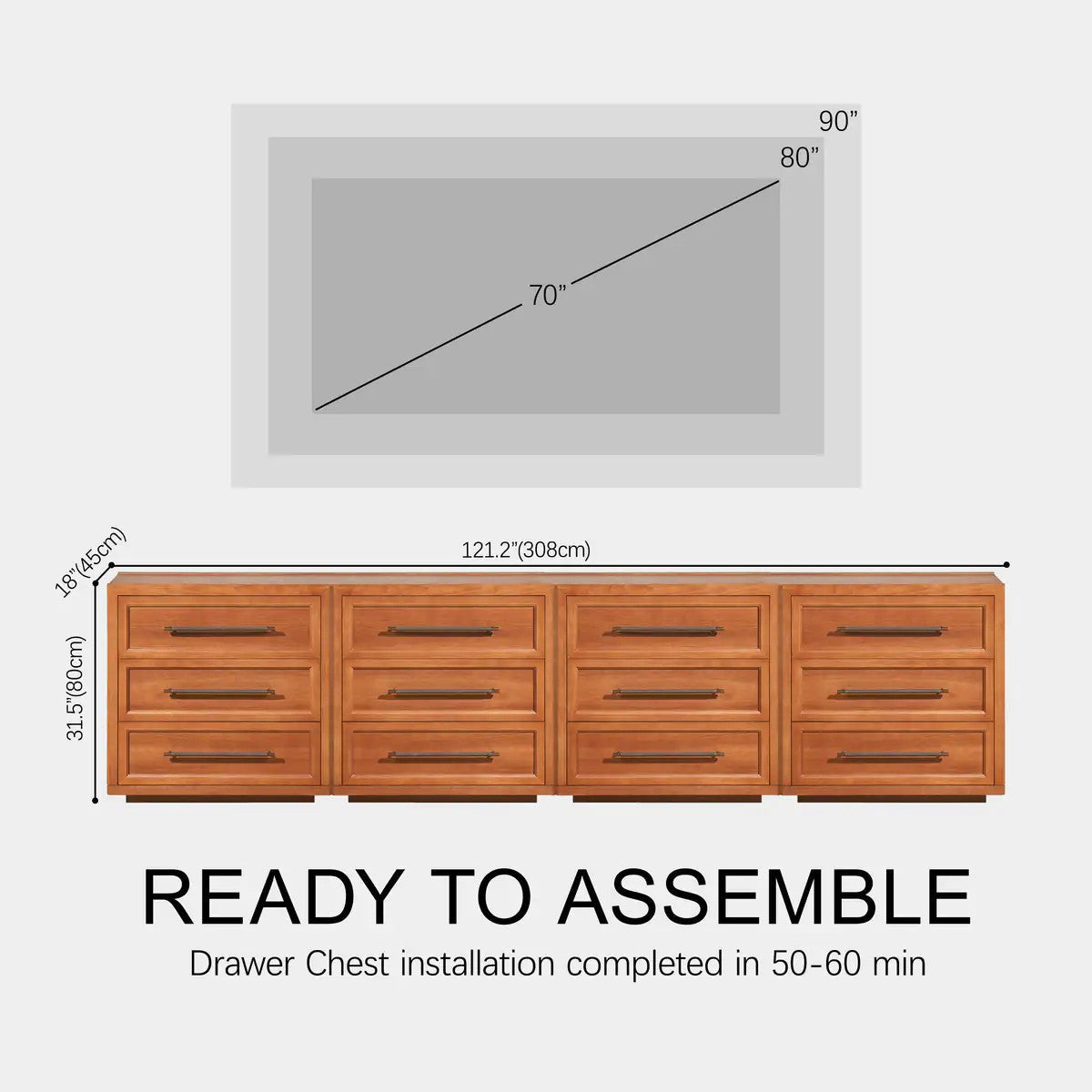 Mara Solid Wood 12 Drawers Storage Cabinet for Living Room & Dining Room