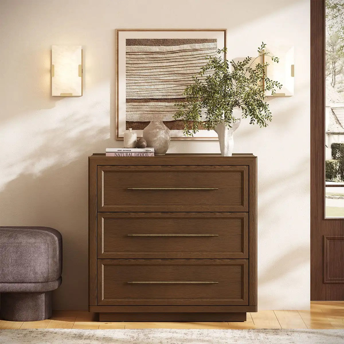Mara Solid Wood 3  Drawers Storage Cabinet For Living Room & Dining Room