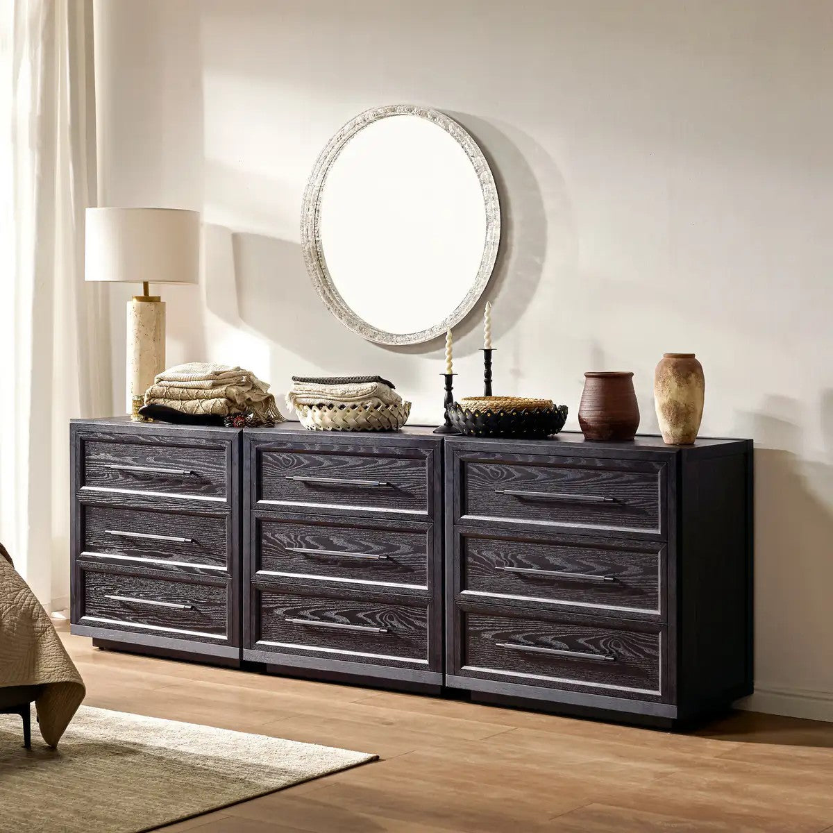 Mara Solid Wood 9 Drawers Storage Cabinet For Living Room