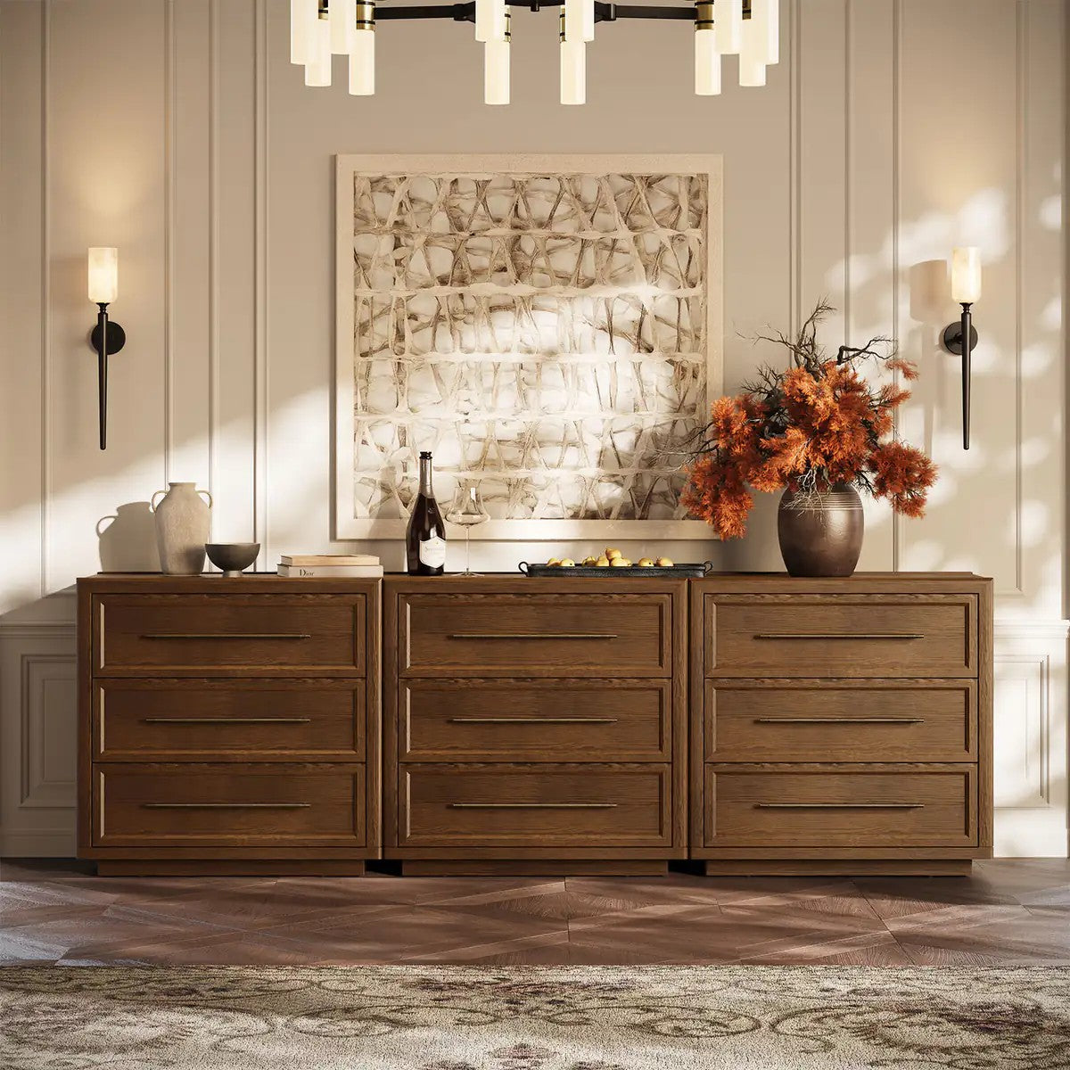 Mara Solid Wood 9 Drawers Storage Cabinet For Living Room