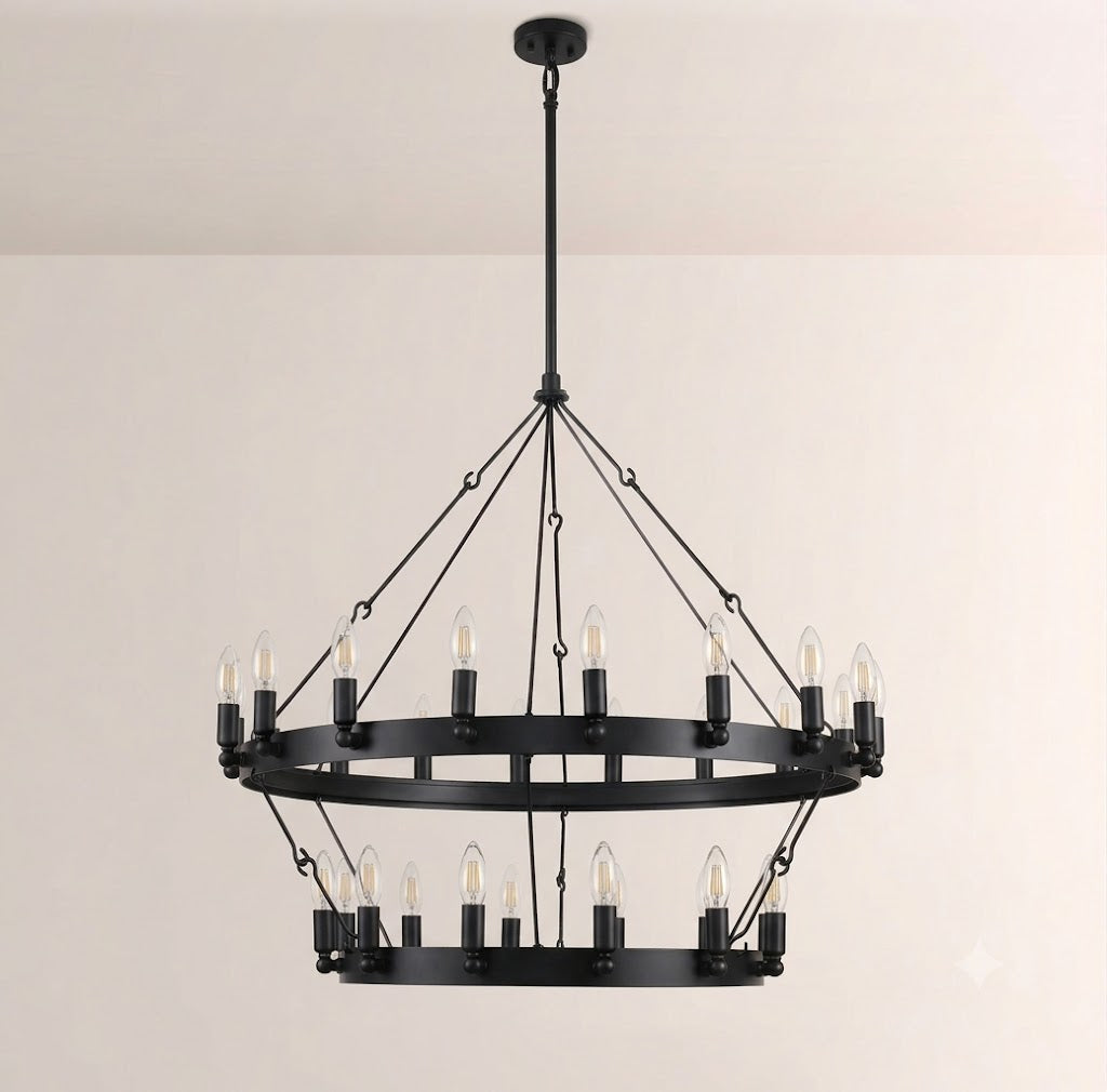 Elio Vintage Forged Round 2Tier Candelabra Filament Chandelier 38"D