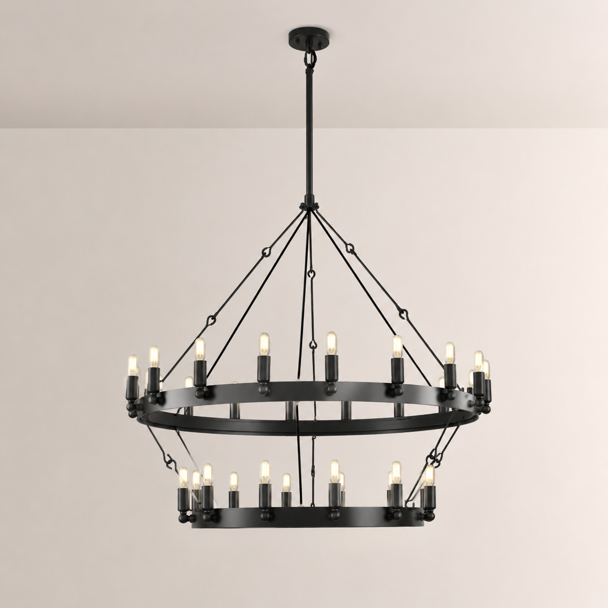 Elio Vintage Forged Round 2Tier Candelabra Filament Chandelier 38"D