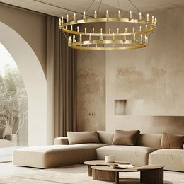 Elio Vintage Forged Round 2 Tier Candelabra Filament Chandelier 63