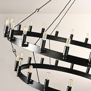 Elio Vintage Forged Round 2 Tier Candelabra Filament Chandelier 63