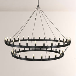 Elio Vintage Forged Round 2 Tier Candelabra Filament Chandelier 63