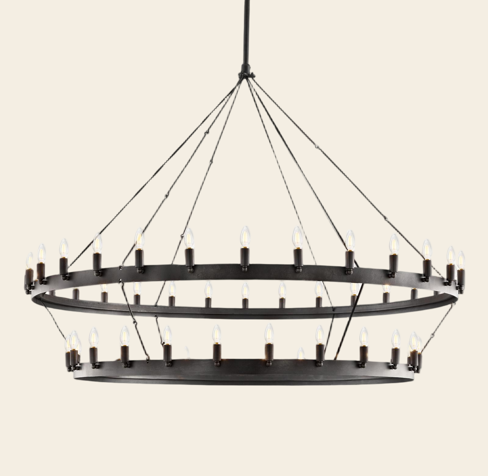 Elio Vintage Forged Round 2 Tier Candelabra Filament Chandelier 63"D