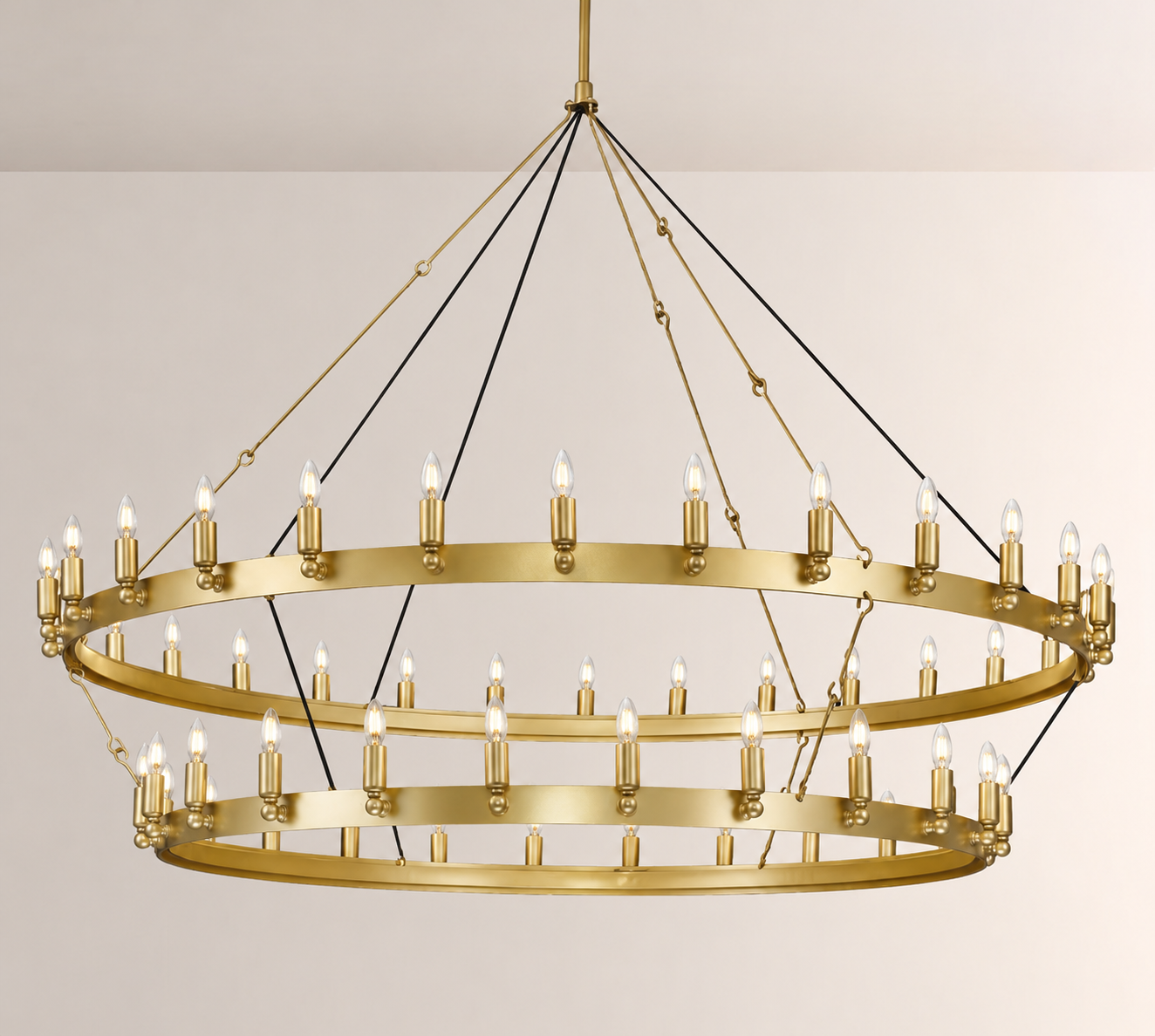 Elio Vintage Forged Round 2 Tier Candelabra Filament Chandelier 63"D
