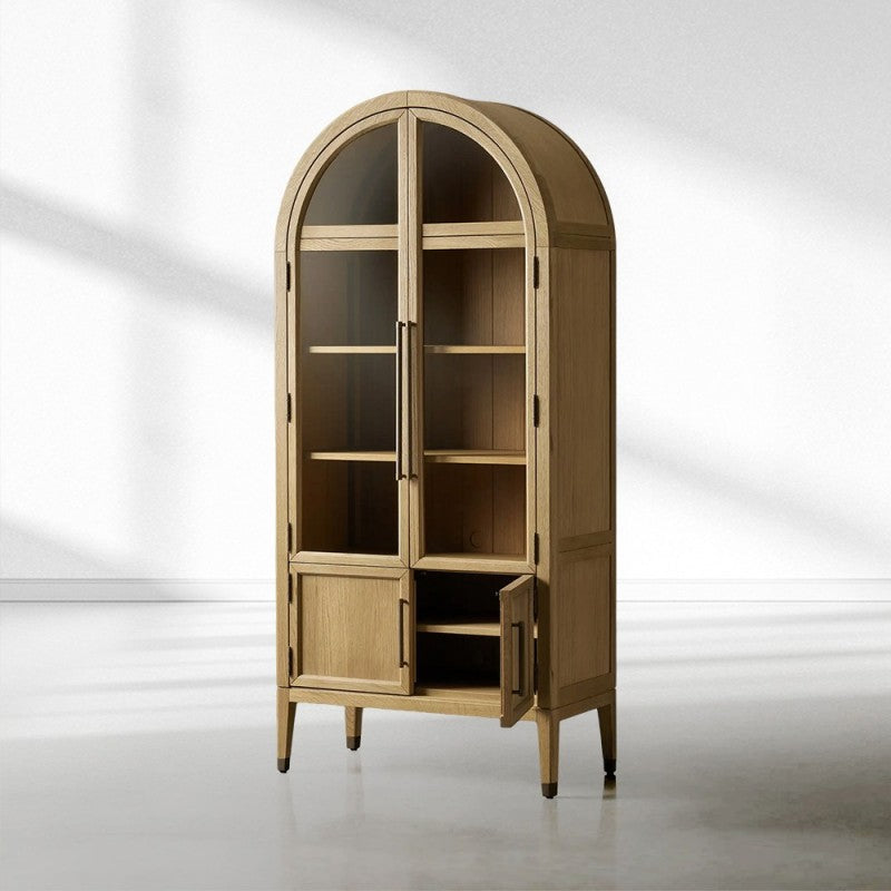 Haven Glass-Door Oak Cabinet  36“W 46”W